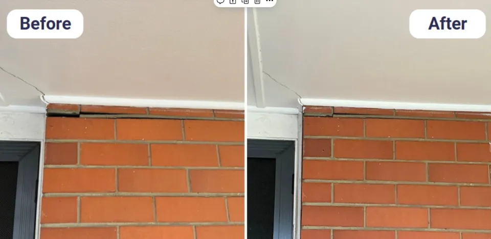 Before and after underpinning foundation repair for ceiling and wall cracks.